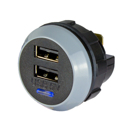 Round USB socket with 2 plugs